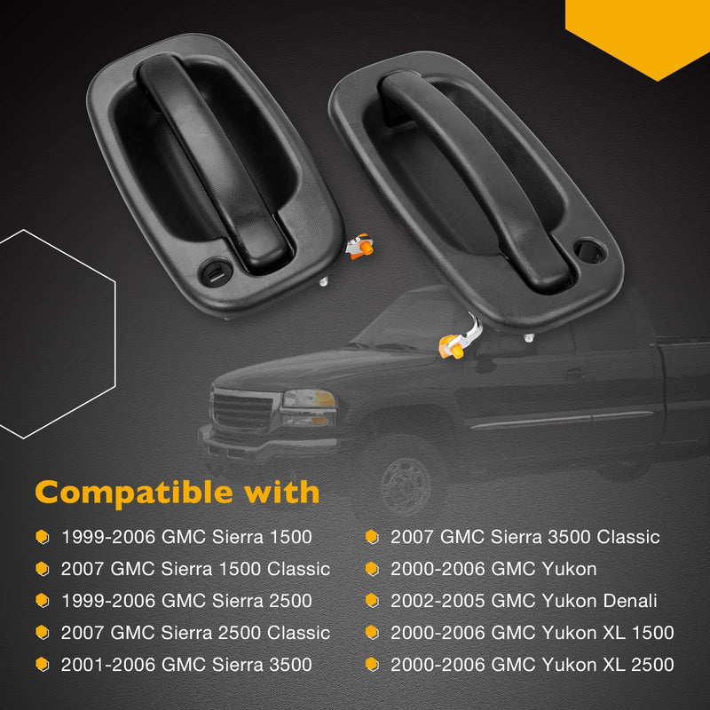 Exterior Door Handle Front Left & Right Pair with Key Hole | for 1999-2007 Chevy Silverado Suburban Tahoe Avalanche GMC Sierra Yukon Cadillac Escalade | Replaces# 15034985, 15034986 Front Left & Right(2 PCS)