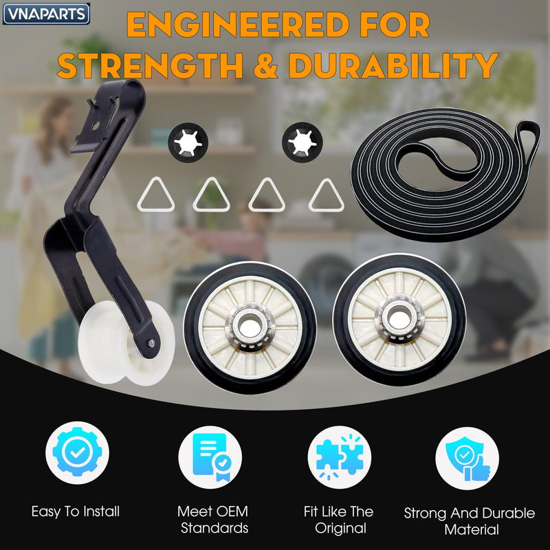 Dryer Repair Kit For Kenmore Series 70 80 90 500 600, Replacement For Whirlpool WED4815EW1 WED4800BQ1 Compatible With Amana NED4655EW1 NGD4655EW2 WED4800XQ1 Drum Roller kit with Idler Pulley and Belt