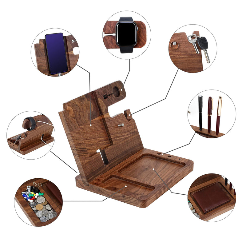 awofer Gifts for Men - Ebony Wood Phone Docking Station - Nightstand with Key Holder, Wallet Stand and Watch Organizer to Boyfriend Husband Wife Dad for Anniversary Birthday Christmas