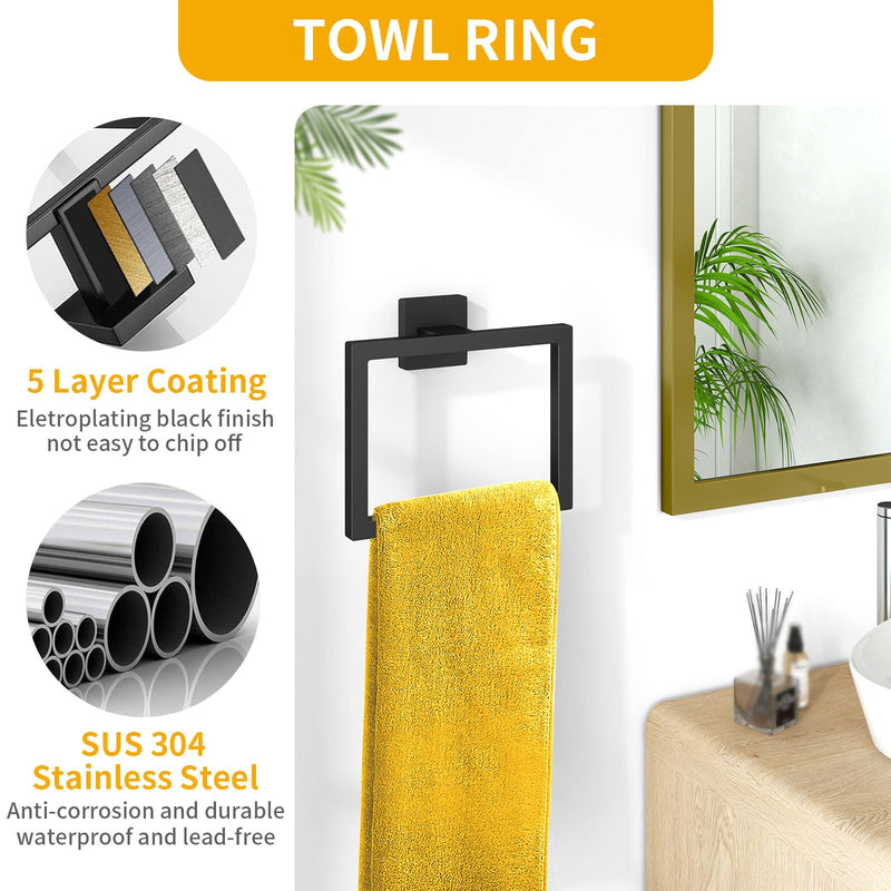 Toilet Paper Holder Wall Mount, Stainless Steel Hand Towel Holder and Tissue Roll Toilet Paper Holder Set for Bathroom, RV, Kitchen, Matte Black Bathroom Accessories Hardware Set