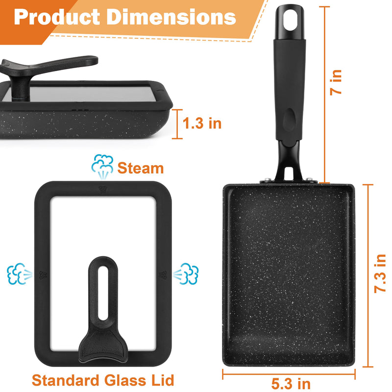 MyLifeUNIT Tamagoyaki Pan with Lid, Japanese Omelette Pan for Gas Stove & Electric Stove, Nonstick Square Egg Pan Skillet 7.3" x 5.3"
