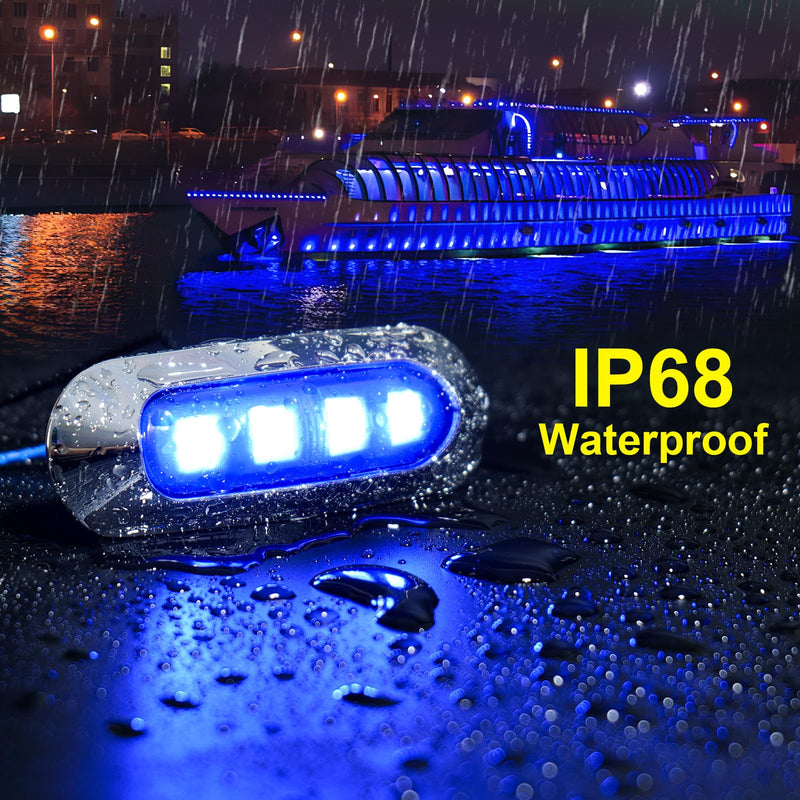 20Pack 3.7 Inch 4 LED Marine Boat Interior Lights, DC12-24V Waterproof Courtesy Lamp Deck Transom Stern Cabin Navigation Lighting for Fishing Pontoon Yacht Kayak Sailboat - Blue & White Blue, White