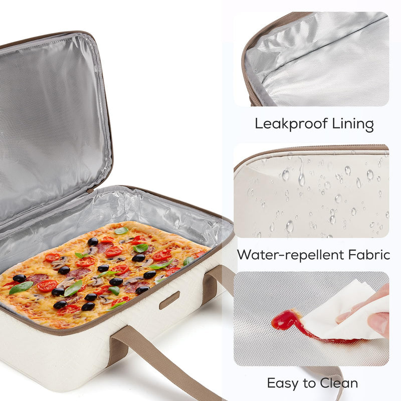 TOURIT Insulated Casserole Carrier for Hot or Cold Food Thermal Food Carrier for Picnic Cookouts Potluck Parties Fits 9" x 13" Baking Dish Beige Standard 16.93 x 11.02 x 4.72inch