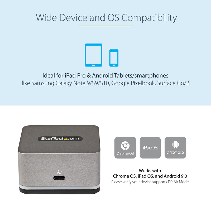 StarTech.com USB C Mini Dock for Chromebooks, iPad Pro, Android Tablets & Smartphones, USB-C Docking Station w/ 4K 30Hz HDMI, 27W Power Delivery Charging, 3-Port USB Hub, Gigabit Ethernet, TAA