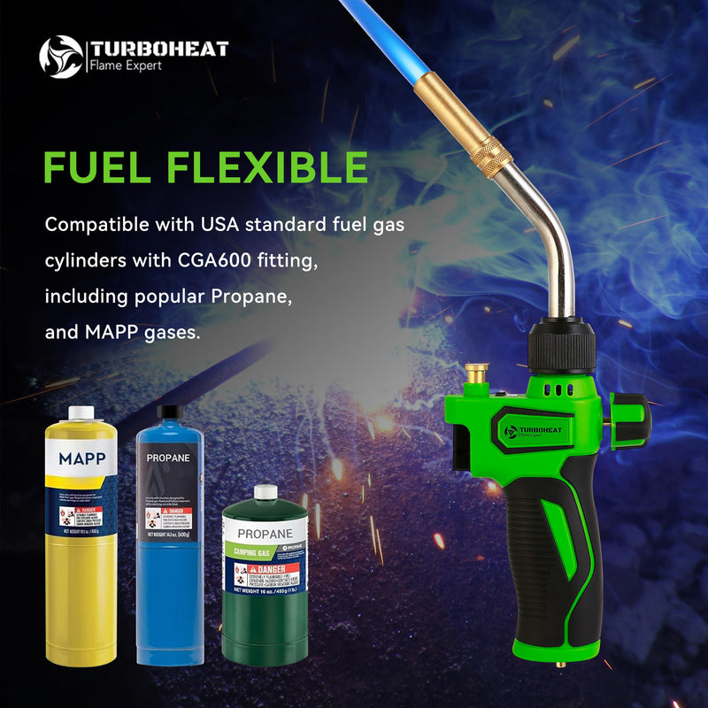 High-Intensity Turbo Torch Head with Auto-Igniter - for Propane/MAPP Gas (Cylinder Not Included) - with Rubber Grip for Soldering, Brazing, Welding Torch Only