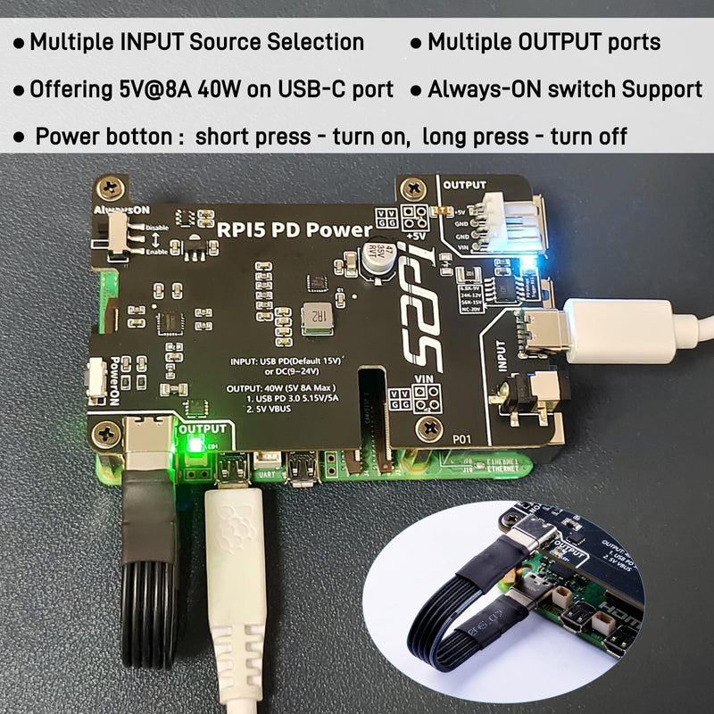 GeeekPi PD Power Expansion Board for Raspberry Pi 5 8GB 4GB, with Always-ON Switch, Automatic Startup and Manual Power Control Function