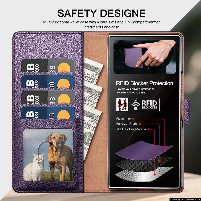 for Samsung Galaxy Z Fold8 Ultra Wallet Case with Credit Card Holder Slots,RFID Blocking PU Leather Flip Kickstand,Women & Men Shockproof Cover Folio Phone Case for Fold 8 Ultra,Dark Purple Dark Purple for Galaxy Z Fold 8 Ultra