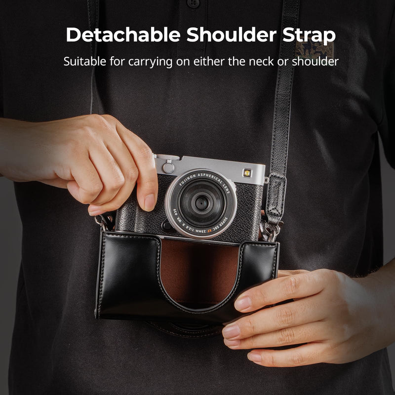 SmallRig Leather Case Bag for FUJIFILM X-E5 / X100VI, for Ricoh GR IV/GR III, Carrying Case with Magnetic Closure, Protective Pouch, Compact Storage Bag, Crossbody Bag, Shoulder Strap, Black- 5987