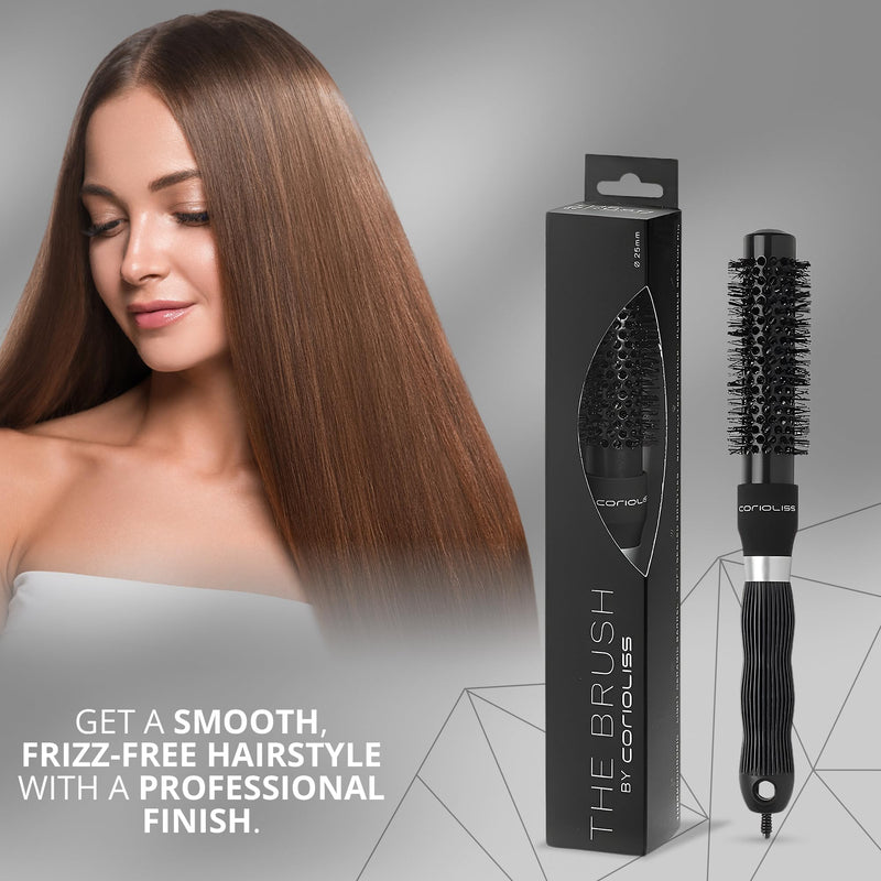 Corioliss | Hair Roller Brush for Women | Professional Hair Brush Ceramic | Ideal for Short Hair and Precise Work Styling 25 mm Black