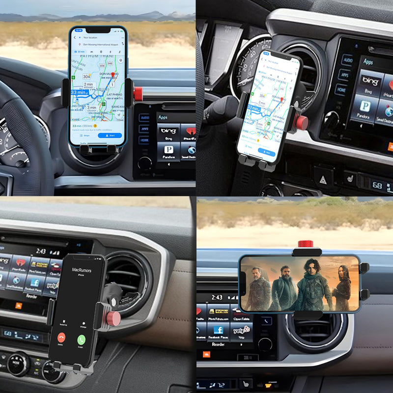 Upgraded Aluminum Vent Phone Mount for Toyota Tacoma 2016-2023 | 3rd Gen Tacoma Phone Holder | 360° Rotation | Zero Slip, Anti-Scratch | Easy to Use | Compatible with iPhone & Galaxy, More