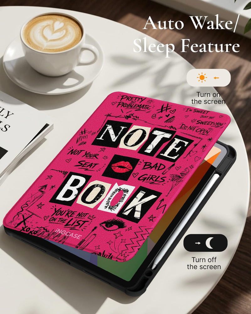 360 Rotating Stand Folio Smart Case for iPad with Pencil Holder | for iPad 11th Gen A16 11 inch 2025/10th Gen 10.9 inch 2022, Auto Sleep/Wake, Women Girls, Notebook Design for iPad 11inch (A16)/ iPad 10.9 inch