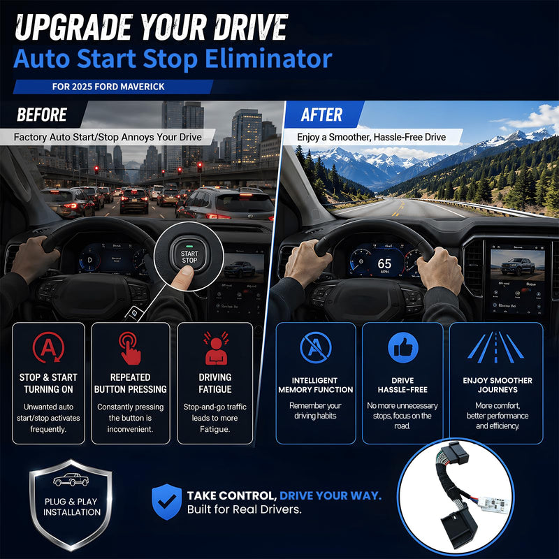Auto Start Stop Eliminator for 2025 Ford Maverick, Intelligent Memory Module for Automatic Engine Stop Disable, Fits US and Canada Produced Models Only