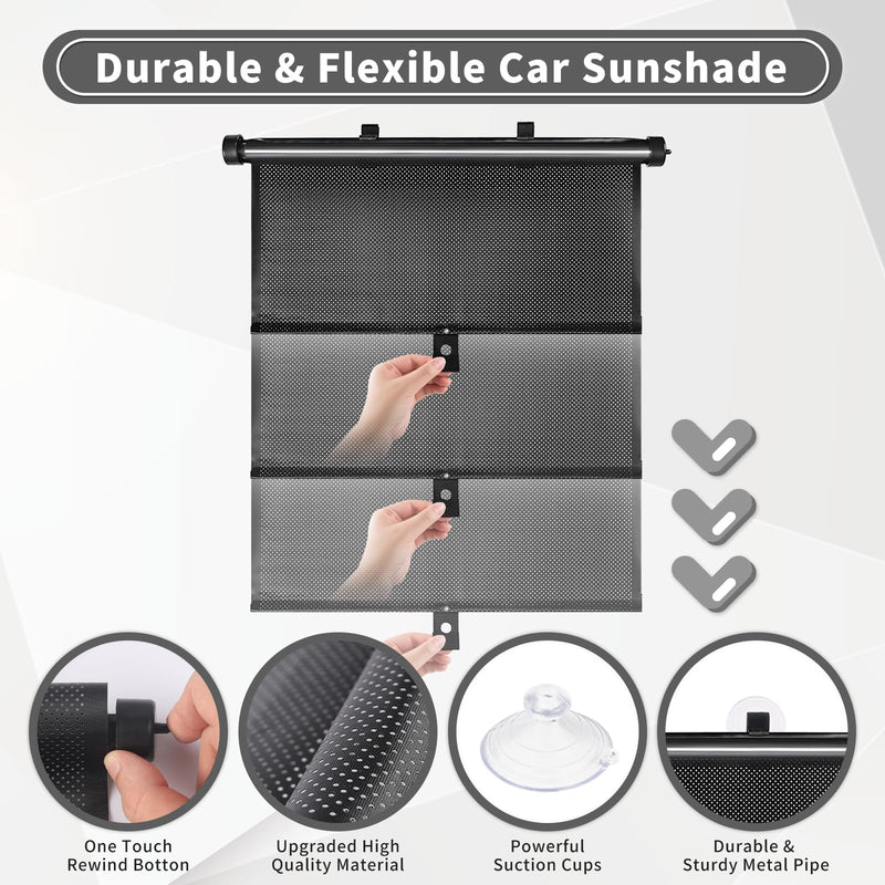 Sfee Car Window Shade for Side Windows, 2 Pack Sun Shade Retractable for Car Blocks Heat and UV Rays Glare Protection Roller Sunshade Visor for Baby, Kids, Pets, Passengers Black