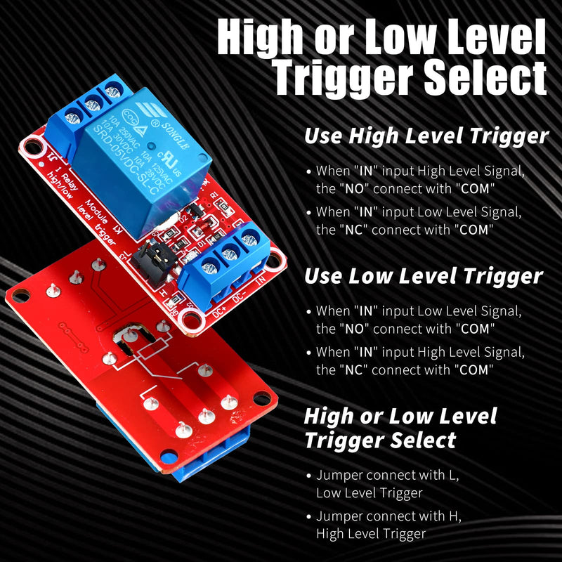 Kigeli 24 Pcs 5v Relay Module One Channel Switch with Optocoupler and Opto Isolation, Compatible with High and Low Level Triggers, 19.69 x 10.24 x 7.09 Inches