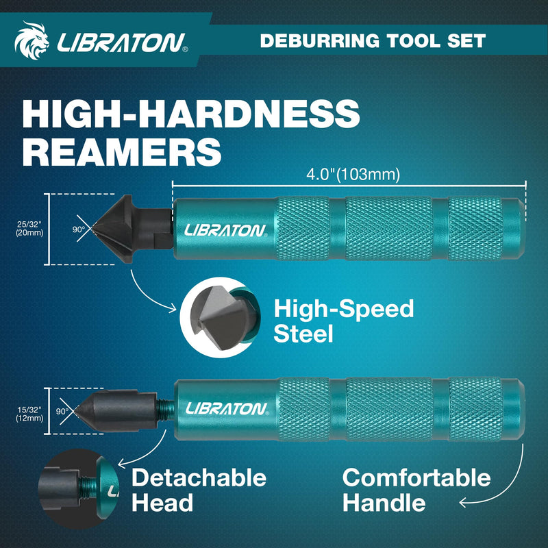 LIBRATON Deburring Tool, Countersink Hand Reamers, with 10 HSS Blades, 360 Degree Swivel Deburring Tool for Metal, Resin, PVC, Copper, Plastic, Wood, Deburring Tool 3d Printing, Chamfering Reamer Tool