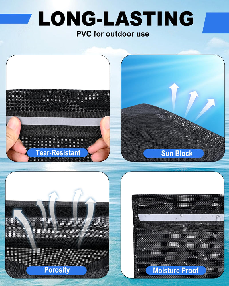 PLOZANO Closable Boat Storage Bag with Lid, Reflective Strong Adhesive PVC Boat Caddy Organizer Mesh Bag, Boat Storage Net for Gloves, Flashlight etc.13.4"x9.8"