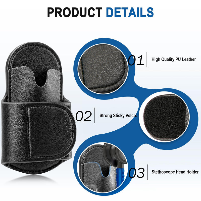 Stethoscope Holder Hip Clip Compatible with Littmann and Most Stethoscopes, PU Leather Stethoscope Holster for Physicians Nurse, Pocket/Belt/Scrubs Stethoscope Clip Accessories for Neck Relief (Black)