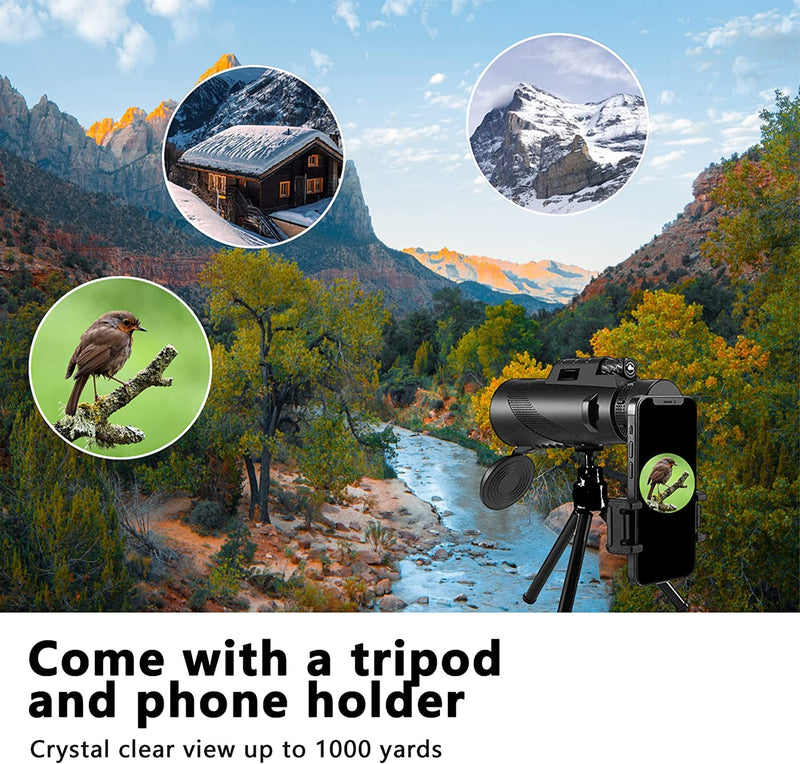 80X100 Monoculars for Adults High Power Monocular Telescope for Smartphone Wildlife Bird Watching Hunting Camping Travel Scenery with Smartphone Holder & Tripod black-a