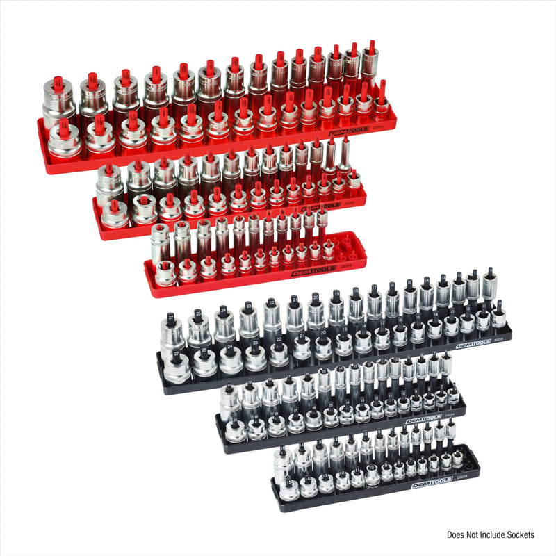 OEMTOOLS 6-Piece Magnetic Socket Organizer Set, Metric & SAE Socket Trays Red and Black