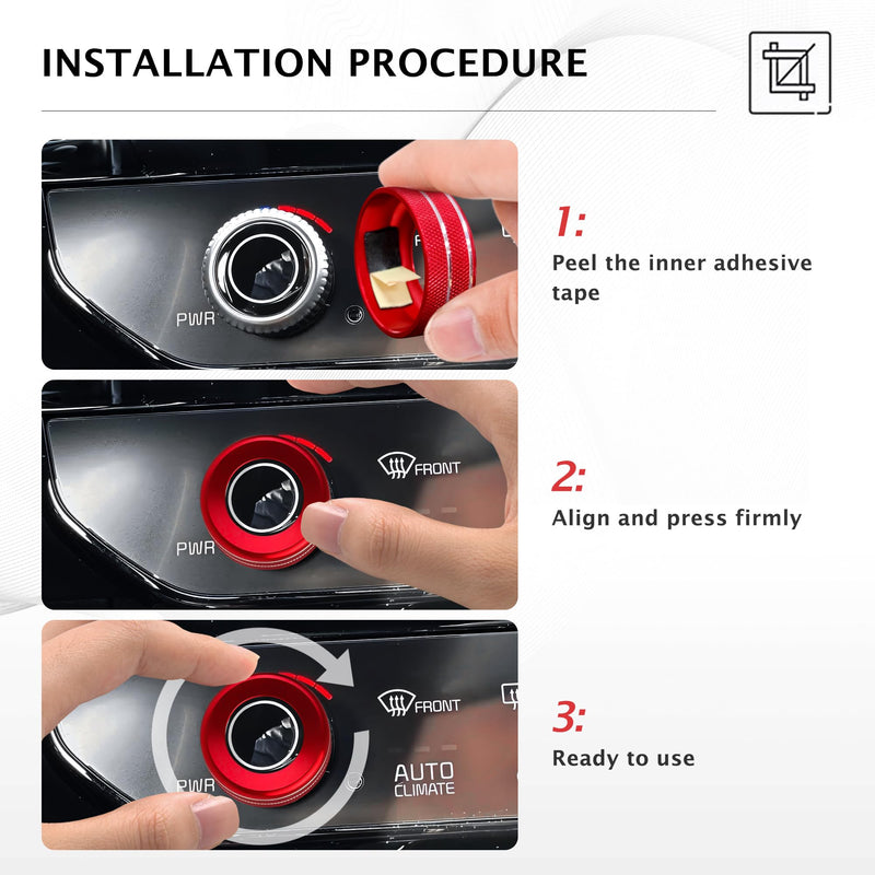 for Kia K5 2025 2026 Accessories EX/LXS/GT/GT-Line, 4pcs Aluminum Alloy Knob Cover Trim Kit (Red) - Push Start, Air Conditioning & Drive Mode - DvlynAuroa Red