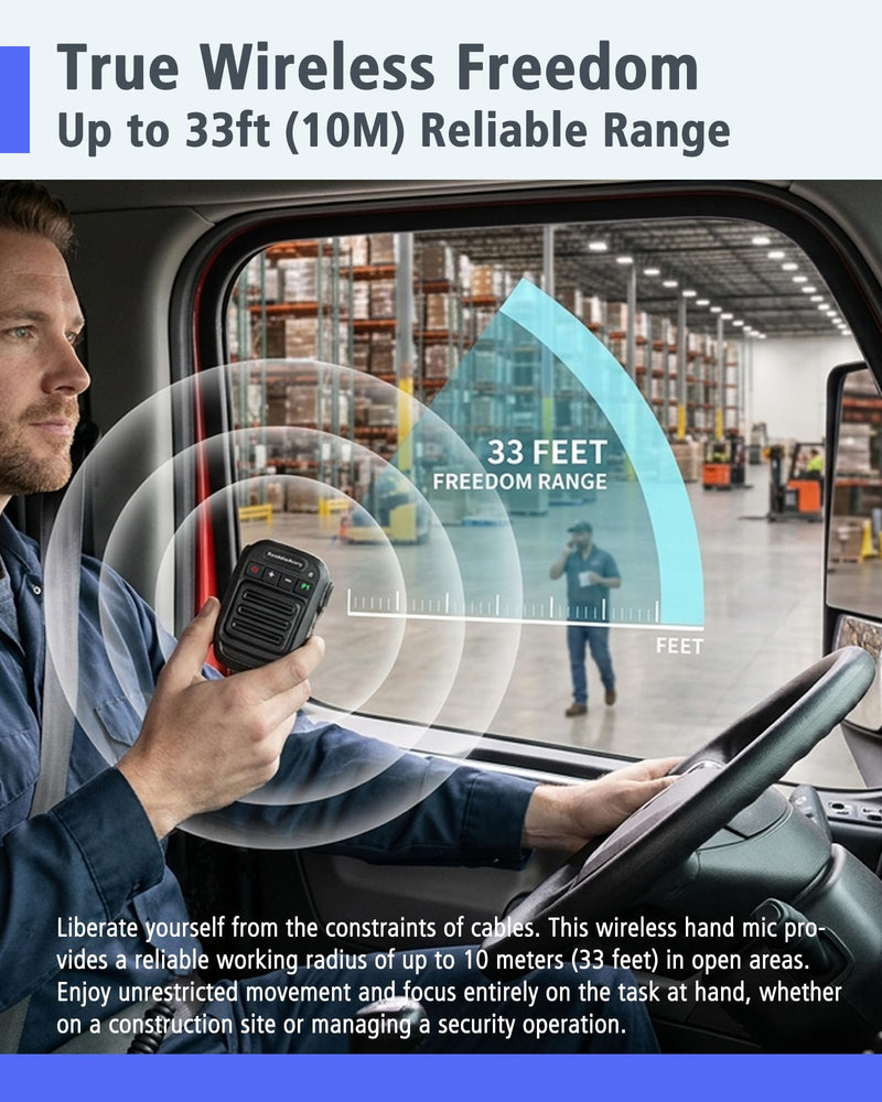 Wireless Speaker Microphone for Kenwood NX700 NX800 NX-820 NX-920 TK8180 TK7180 TK7360 TK8160 Car Walkie-Talkie Wireless Hand Long Range Mic with 360° Clip, USB-C Charging