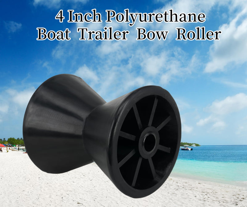 Boat Trailer Roller Parts–Sturdy Bow Roller and Stop,3Inch / 4Inch Boat Trailer Roller with Spoke Fits 1/2" Shaft,PU Marine Keel Trailer Rollers 4 Inch black