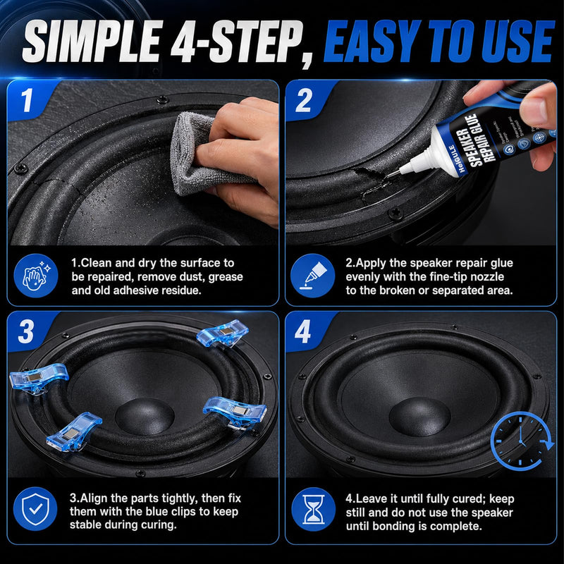 Speaker Repair Glue, Strong Speaker Glue, Waterproof and Shockproof | 1.86 Oz speaker glue, speaker repair kit with Fixing Clips, for Speaker Assembly and Repair Equipment