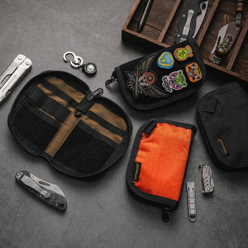 VIPERADE VE20 EDC Pouch Small Pocket Organizer with 8 Compartments, Pocket Tools Pouch with Patches Display Panel, Mini Organizer Bag for Men Black Camo