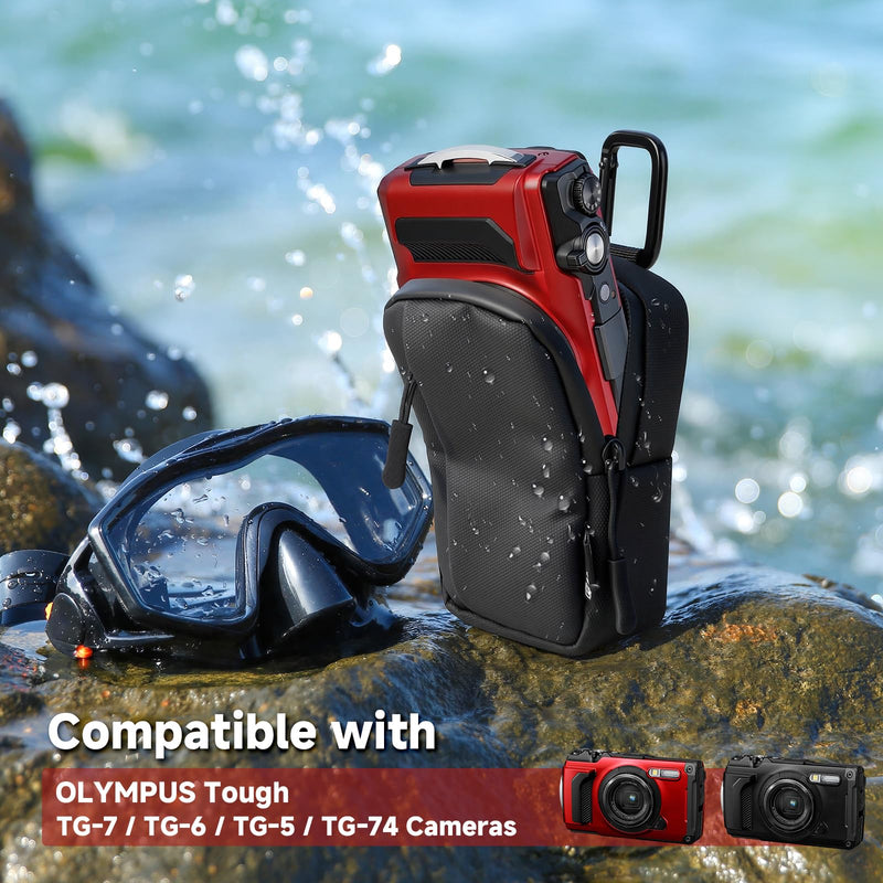Travel Case for OM SYSTEM OLYMPUS Tough TG-7 TG-6 Camera Pouch | Splash‑Proof Protective Camera Bag with Front Accessory Pocket, for Diving Beach Hiking Outdoor Adventures, Black Case Only