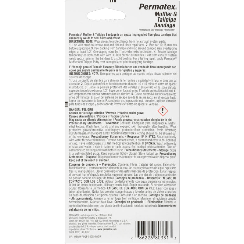 Permatex 80331 Muffler and Tailpipe Bandage, 84 sq. in. Single Unit