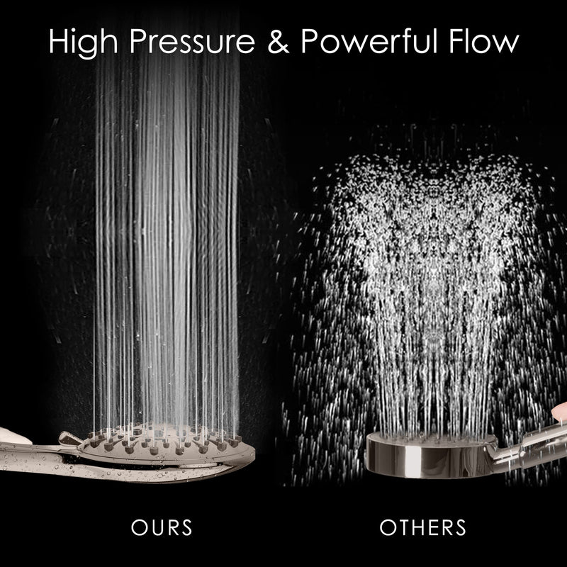Aquarius Handheld Brushed Nickel Shower Head With Hose (Extra Long) Luxury Spa Grade High Pressure Hand Held Showerhead With 6 Spray Settings - Adjustable Brass Ball Holder & Teflon Tape Standard 2.5 GPM