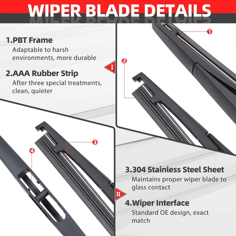 OTUAYAUTO Rear Windshield Wiper Arm with Blade Complete Set Replacement for Subaru Forester 2002-2016, Subaru Outback 2005-2017