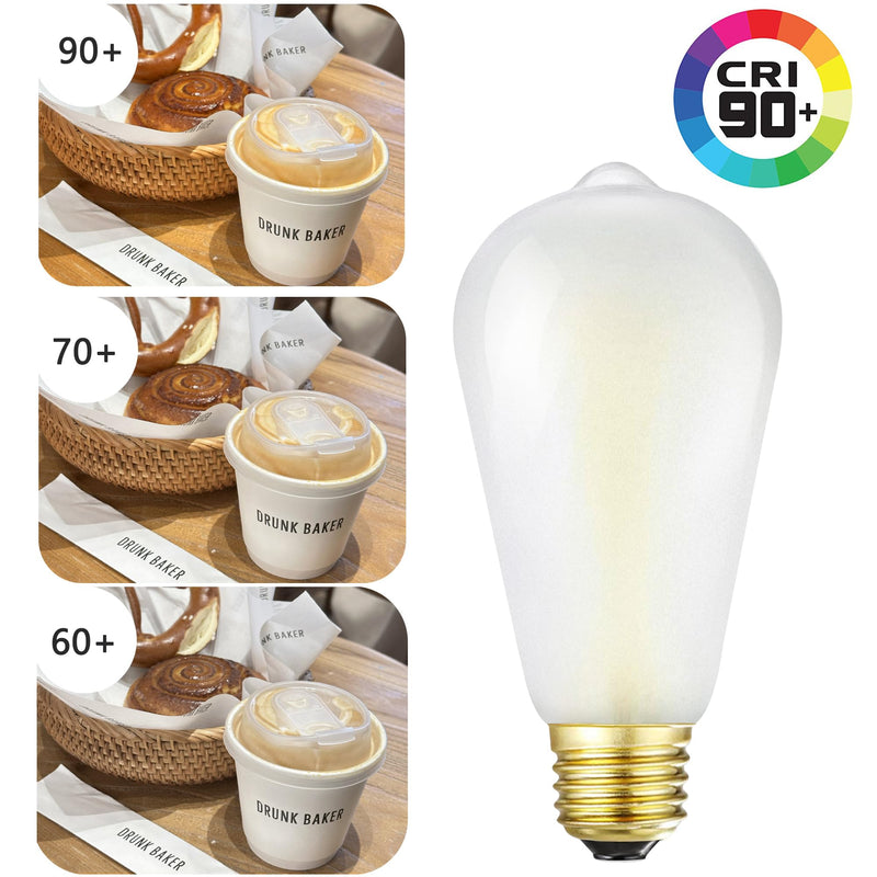 E26 Frosted LED Edison Bulbs, 6W Equivalent 60W,600LM,AC120V, Soft White 3000K,ST58 Dimmable Antique LED Filament Bulbs with 90+ CRI, Pack of 6 (6W=60W Soft White) 6w-3000k-6p