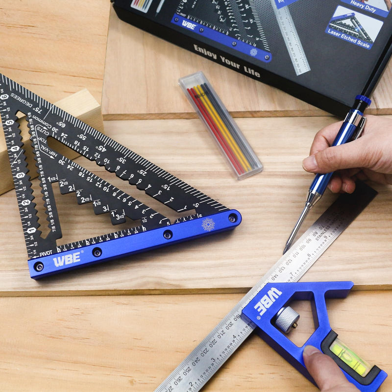 7inch Rafter Square and 12inch Combination Square Set -CNC-Machined Aluminum Alloy,Heavy Duty Carpenter Square for Woodworking and Home DIY Blue