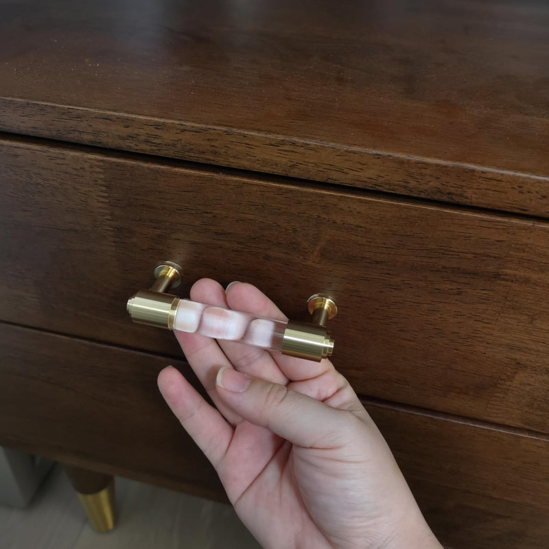 Modern Brass and Acrylic Kitchen Cabinet Pulls 4 Inch Hole Center 4Pack Elegant Gold Drawer Handle Charming Dresser Knob for Closet Cupboard Wardrobe Laundry Room Bathroom Double Hole: 4 Inch