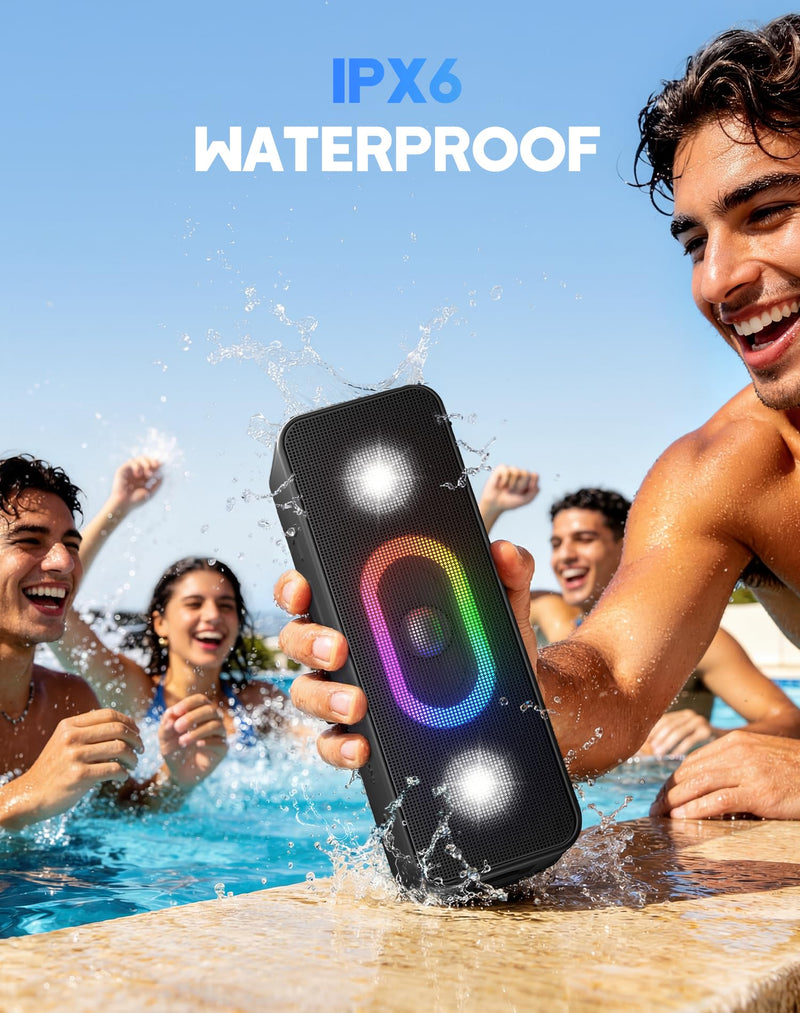 OHAYO Portable Wireless Outdoor Bluetooth Speaker, Birthday Gifts, Black | IPX6 Waterproof, Bold 24W Sound, Large Bass Radiator, 24H Playtime, TWS Pairing, Ambient Lights, Home/Travel/Beach Essentials