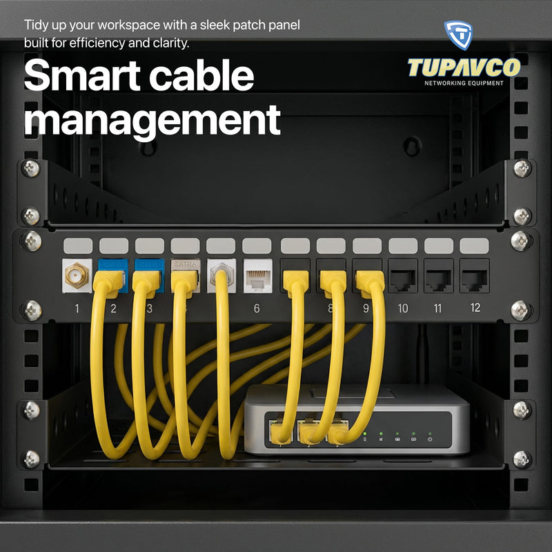 10" Patch Panel for Mini Network Rack (12 Port) - Tupavco TP410 | Keystone patch panel for mini network rack (10 inch) cable management, keystone jacks not included