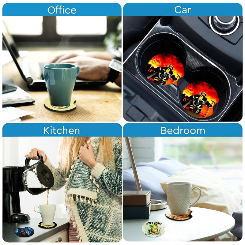2 Pack Car Coasters for Cup Holders,Brown Leopard Car Coasters,2.75" Universal Size Anti Slip Rubber Mat,Cheetah Cup Holder Decal,Cute Auto Accessories Interior for Women Leopard Print 2PCS