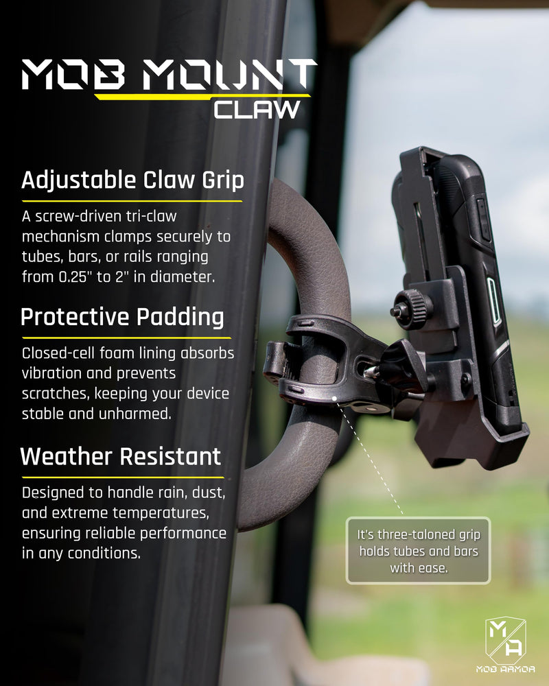 Mob Armor Mob Mount Claw Phone Mounting Clamp, Large, Black | 360° Rotation, Universal Mount Clamp for Motorcycle, Jeep, Dirt Bike, Car, ATV, Boat, Truck & Emergency Vehicles