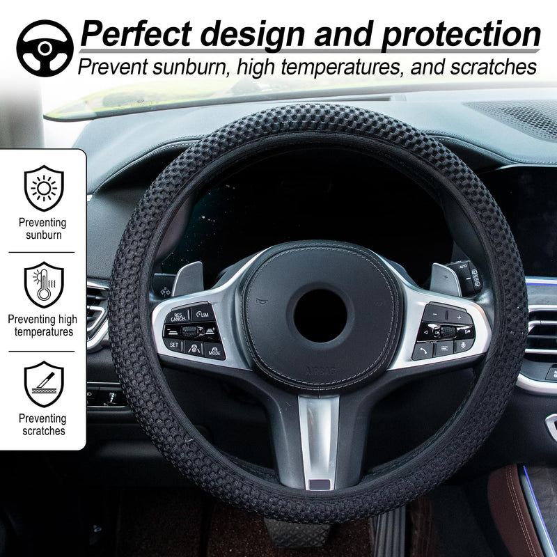 Alpmosn Elastic Stretch Steering Wheel Cover, Universal Interior Accessories Steering Wheel Cover for Women & Men, Breathable Microfiber Ice Silk, Anti-Slip, Odorless, Easy Carry(Black) Black