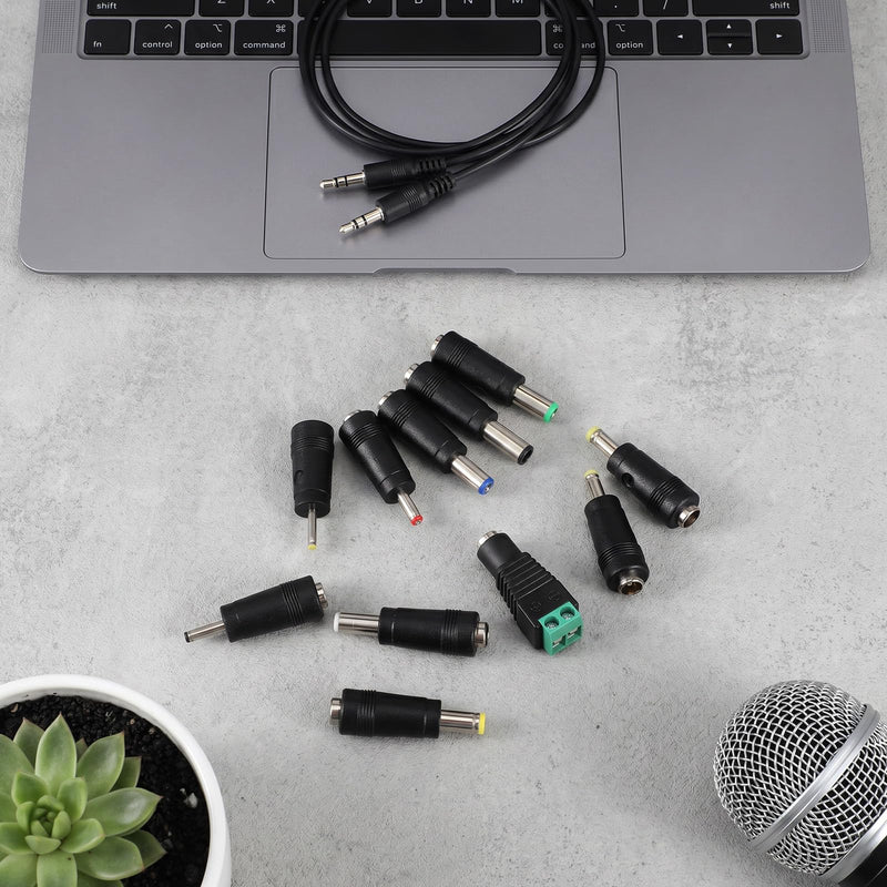 11Pcs DC Adapter Plug Kit, Universal 5.5mm x 2.1mm AC Cord Connector | Power Supply Plug Jack Tips Charger Adapters Set for LED Strip, Laptop, Router, Camera, Bluetooth Speaker& More