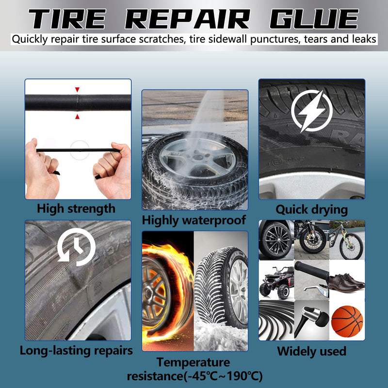 Tire Repair Glue, Rubber Cement for Sidewall Fixes, Suitable for Car, Motorcycle, Bike, Jeep, Off-Road, Truck, Tractor, 20ML, Black