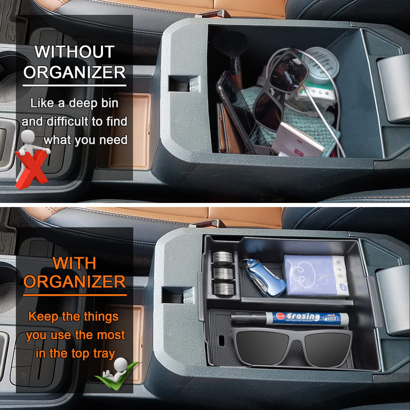 TOPINSTALL Center Console Tray Compatible with 2022-2025 Ford Maverick Accessories, XL XLT Lariat Pickup Truck Organizer Armrest Box Coin Container-Black Black