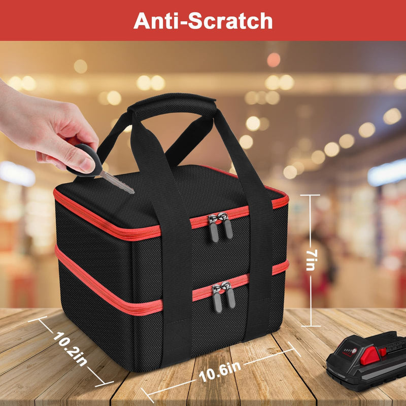 Double-Layer Tool Battery Storage Organizer Case Compatible with Milwaukee M18 M12, for DeWalt 20V & for Makita 18V, Adjustable Dividers for Up to 12 Batteries and Charger Transport (Bag Only, Red)