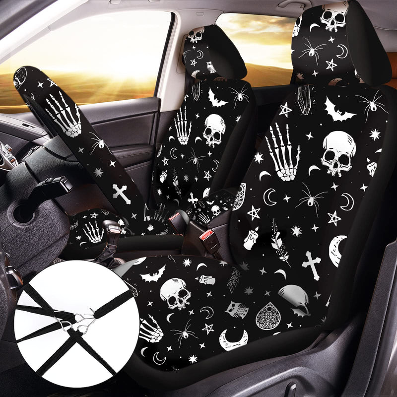 10 Pcs Moon Star Car Seat Cover Full Set for Women Men Steering Wheel Cover Front Seat Cover Belt Pad Armrest Pad Cover Car Coaster Keychain Wrist Holder for Universal Car SUV Truck(Vivid Pattern)
