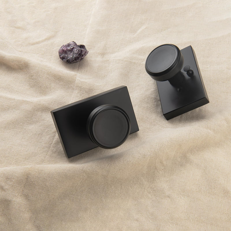 Black Door Knobs for Bath & Bed, Privacy Pismo Doorknob, Heavy Duty Door Knob with Lock 1 Rectangle Black