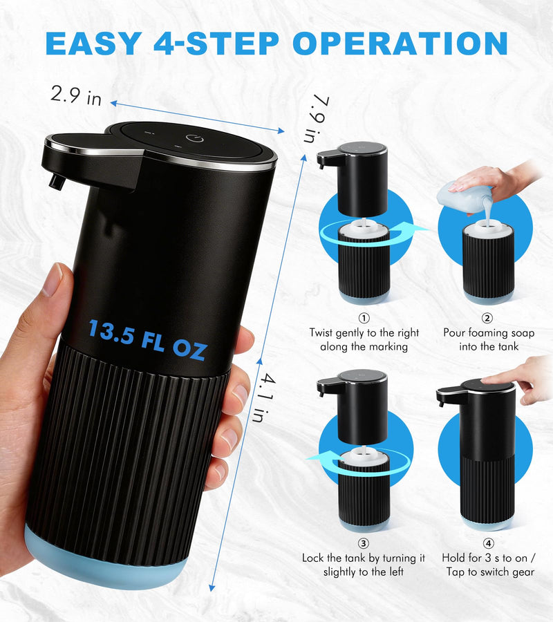 Automatic Soap Dispenser, 2 Pack Black Touchless Liquid Soap Dispenser for Bathroom, 13.5 Fl Oz Plastic Electric Auto Dish Soap Dispensers Wall Mount for Kithcen with Adjustable Volume