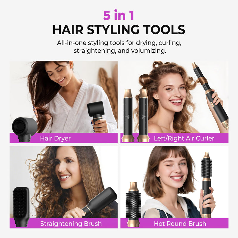 UMIGA Hair Styler 5 in 1 Air Styler Hair Dryer Brush with Air Curling Wands Blow Dryer Hair Styling Tools Magic Multi Styler Hairstyler Airstyler Airbrush Curlers Straightening Brush, UK-Plug, Black