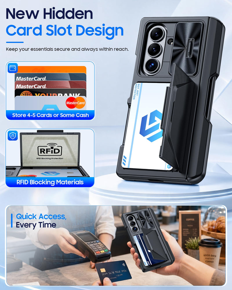 for Samsung Galaxy Z Fold 8 Ultra Case Wallet, Screen Protector,S-Pen | Card Holder RFID Blocking, Slide Lens Cover, Hinge Protection, Shockproof Phone Cover for Z Fold 8 Ultra (Black) Black-Y Samsung Galaxy Z Fold 8 Ultra (2026)