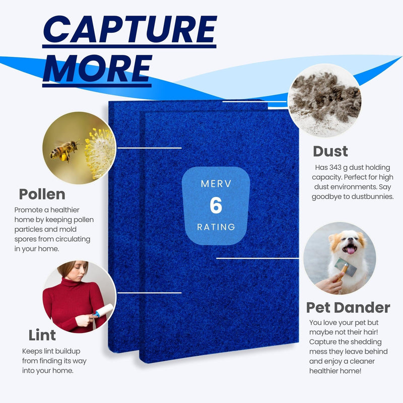 16x20x1 Reusable Air Filters - Made in USA - MERV 6 Washable AC HVAC Furnace Fan Coil Filter Media - Cut to Fit - Synthetic Alternative to Hog’s Hair Filter - 2 Pack